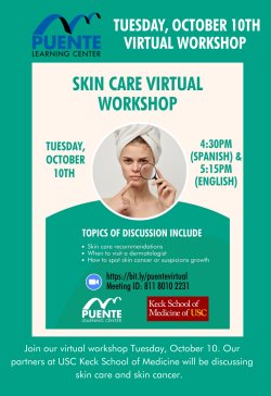 Skin Care Virtual Workshop PUENTE Learning Center